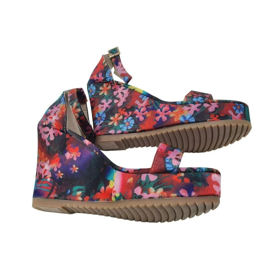 Unbranded Women's Wedge Sandal Pink Floral Pattern Size 8